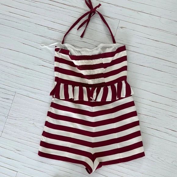 Striped Burgundy and White Red Valentino Mini Romper - Picture 4 of 4